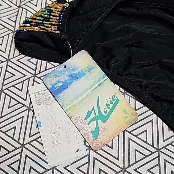 NWT Hobie XL Beaded Scrunch butt hipster cheeky bikini bottoms black - Picture 5 of 7